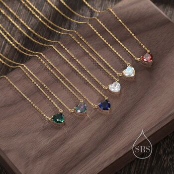Sapphire Blue Cz Heart Pendant Necklace, 4 of 11