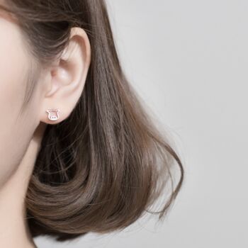 Sterling Silver Pig Face Stud Earrings, 2 of 5