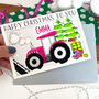 Personalised Pink Tractor Christmas Card, thumbnail 1 of 6