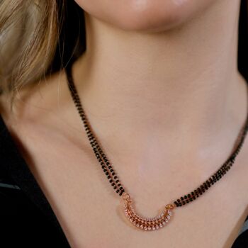Half Moon Zircon Mangalsutra Black Beads Necklace, 2 of 6