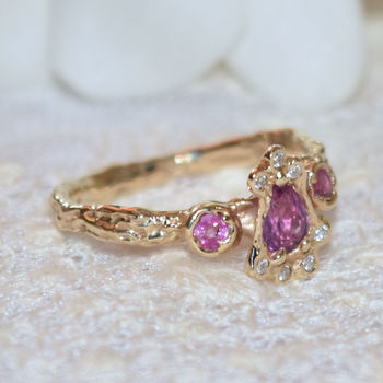 Gold Ring, Pink Sapphires And Diamonds, 3 of 6