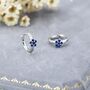 Sapphire Blue Cz Flower Huggie Hoop Earrings, thumbnail 3 of 11