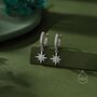 Sterling Silver Cz Starburst Huggie Hoop Earrings, thumbnail 3 of 12