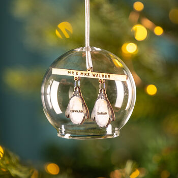 Personalised Illustrated Penguin Couple Dome Bauble, 3 of 4