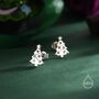 Tiny Christmas Tree Stud Earrings In Sterling Silver, thumbnail 1 of 10