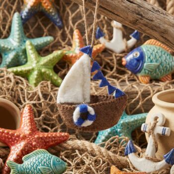 Handmade Felt Seaside Sailboat Hanging Decoration, 3 of 3