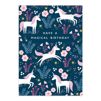 Happy Birthday Card Magical Birthday Unicorn Pattern, 3 of 4