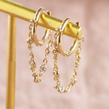 Gold Plated Huggie Hoop Chain Earrings, 2 of 9