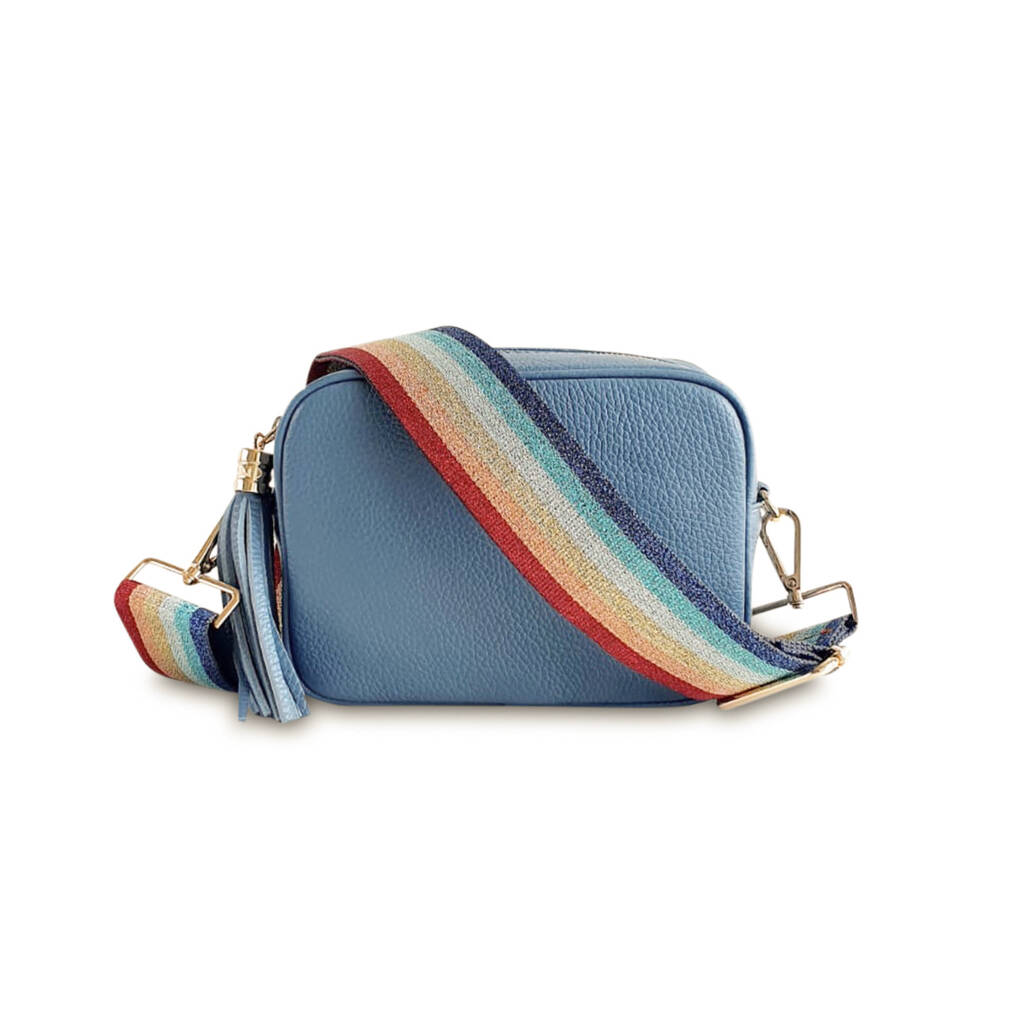 Denim Blue Leather Crossbody Bag And Rainbow Strap By Apatchy