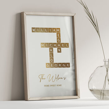 Personalised Family Name Print, Gold Word Tiles, 2 of 9