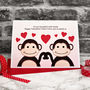 'Monkeys' Personalised Couple Valentines Card, thumbnail 2 of 4