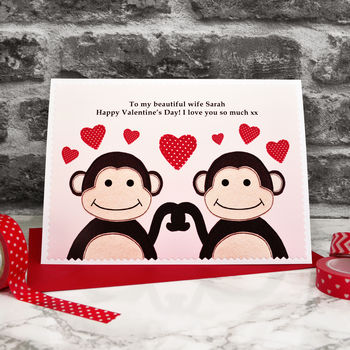 'Monkeys' Personalised Couple Valentines Card, 2 of 4