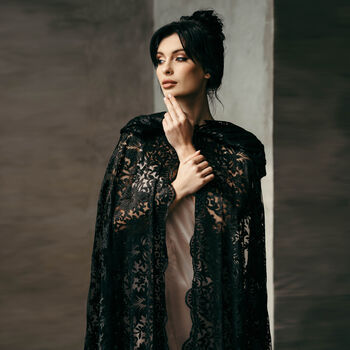 Boho Lace Bridal Cloak With Hood | Emerald Green Wedding Cape, 5 of 12