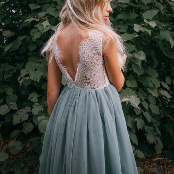 Sage Green Bohemian Sleeveless Flower Girl Dress, 2 of 10
