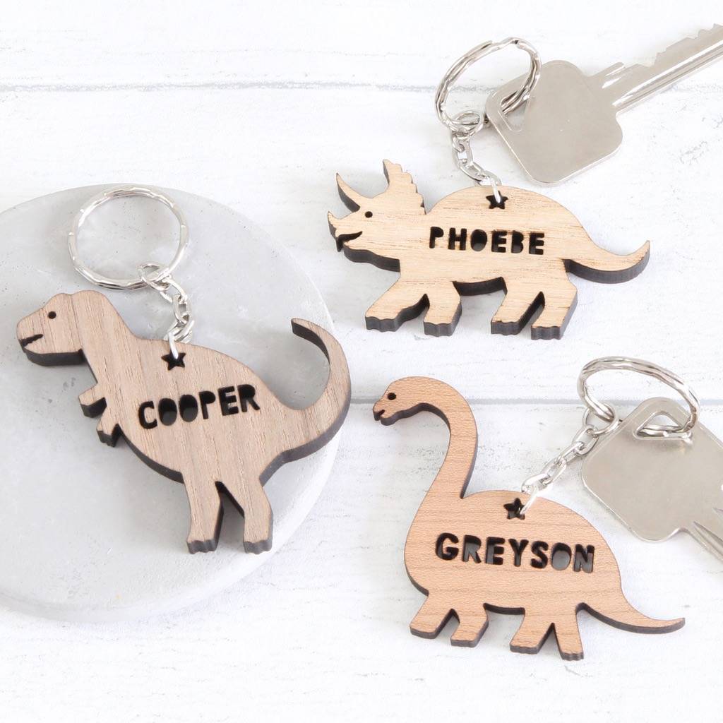 Image of Personalised Wooden Dinosaur Keyring