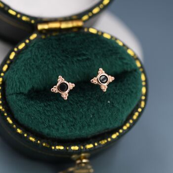 Sterling Silver Extra Tiny Dotted Cluster Black Cz Stud Earrings, 7 of 12
