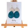 Leather Teal Silver Earrings Stainless Steel Hooks, thumbnail 6 of 7