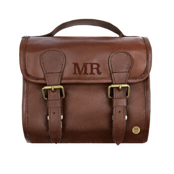 Personalised Leather Hanging Wash Bag With Buckles, 2 of 9