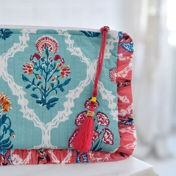 Turquoise And Pink Floral Quilted Make Up Bag, 2 of 3