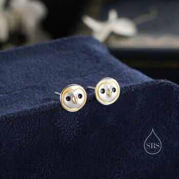 Cute Barn Owl Face Stud Earrings In Sterling Silver, 3 of 11