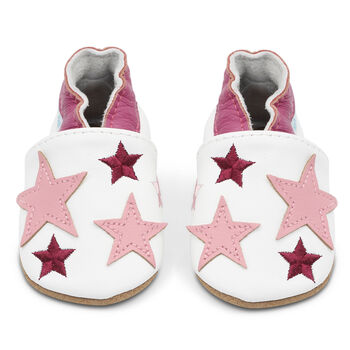 Dotty Fish Pink Twinkle Soft Leather Baby Shoes With Non Slip Sole, 4 of 10