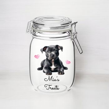 Personalised Grey Staffordshire Terrier Dog Treat Jar, 2 of 2