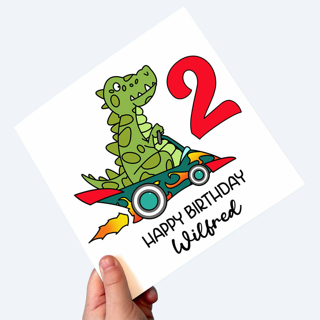 Personalised Dinosaur 2nd Birthday Card