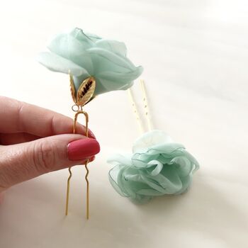 Mint Green Flower Hair Pins, 4 of 5