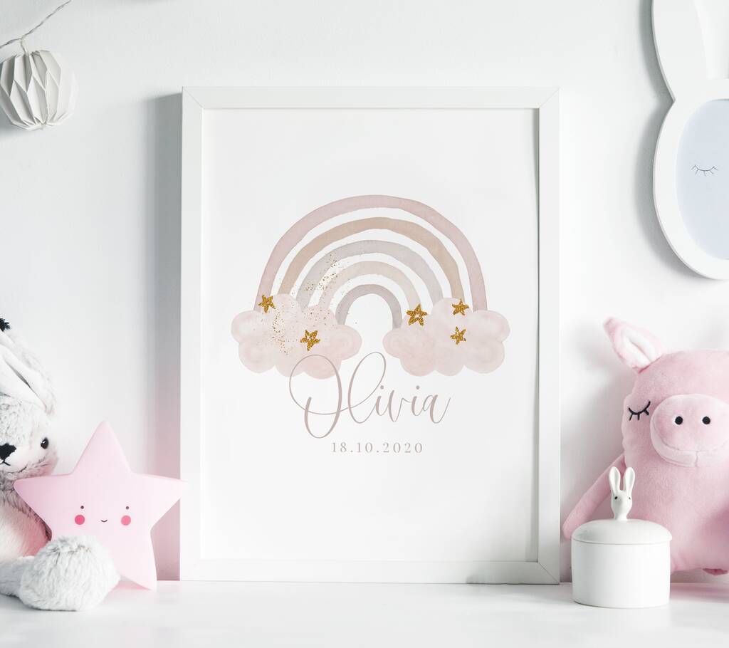 Personalised Rainbow Baby Girl Print By Little Yorkshire Paper Co