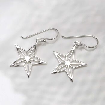 Sterling Silver Dangly Geometric Star Earrings, 6 of 9