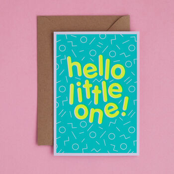 Hello Little One! Handmade Baby Card Neon Yellow/Blue, 6 of 7