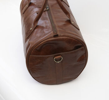 Personalised Barrel Style Brown Leather Holdall Unisex, 10 of 12