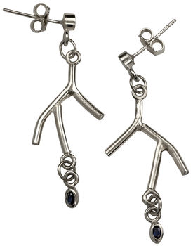 Silver And Sapphire Twig Earrings, 3 of 3
