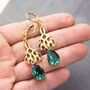 Art Deco Emerald Green Rhinestone Earrings, thumbnail 4 of 8