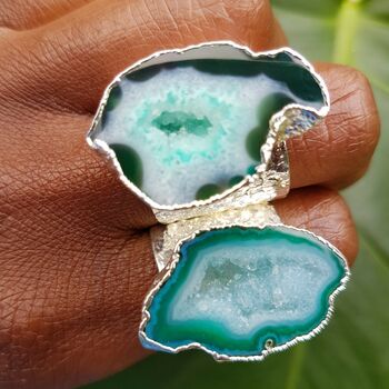 Green ‘Mega’ Crystal Gemstone Silver Plated Ring, 3 of 5