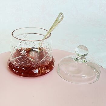 Antique Crystal Cut Glass Lidded Jam / Preserve Pot ~ Three, 3 of 7