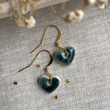 Small Green Blue Dainty Ceramic Heart Earrings, 4 of 8