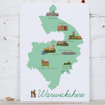 Warwickshire County Map Illustration Print, 3 of 5