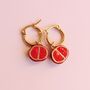 Handmade Pomegranate Charm Gold Plated Hoop Earrings, thumbnail 1 of 5