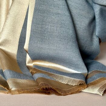 Silky Dark Grey And Gold Border Reversible Scarf, 3 of 8