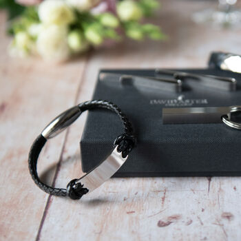 Personalised Men's Black Leather Bracelet, 8 of 9