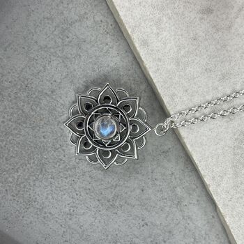 925 Sterling Silver Mandala Moonstone Necklace, 2 of 11