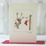 Four Christmas Stocking Cards With Sloth And Reindeer, thumbnail 3 of 3