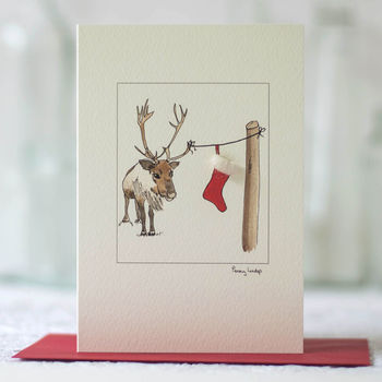 Four Christmas Stocking Cards With Sloth And Reindeer, 3 of 3