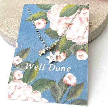Personalised Graduation Gift Sterling Silver Crescent Moon And Initial Star Necklace, 3 of 10