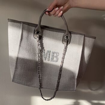 Personalised Grey Large Chain Tote Beach Bag, 3 of 9