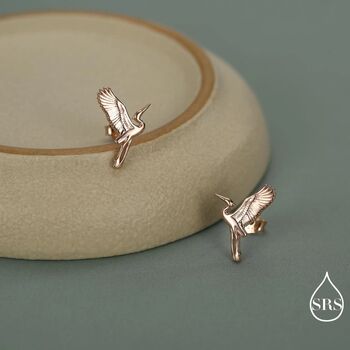 Sterling Silver Flying Heron / Crane Bird Stud Earrings, 5 of 12