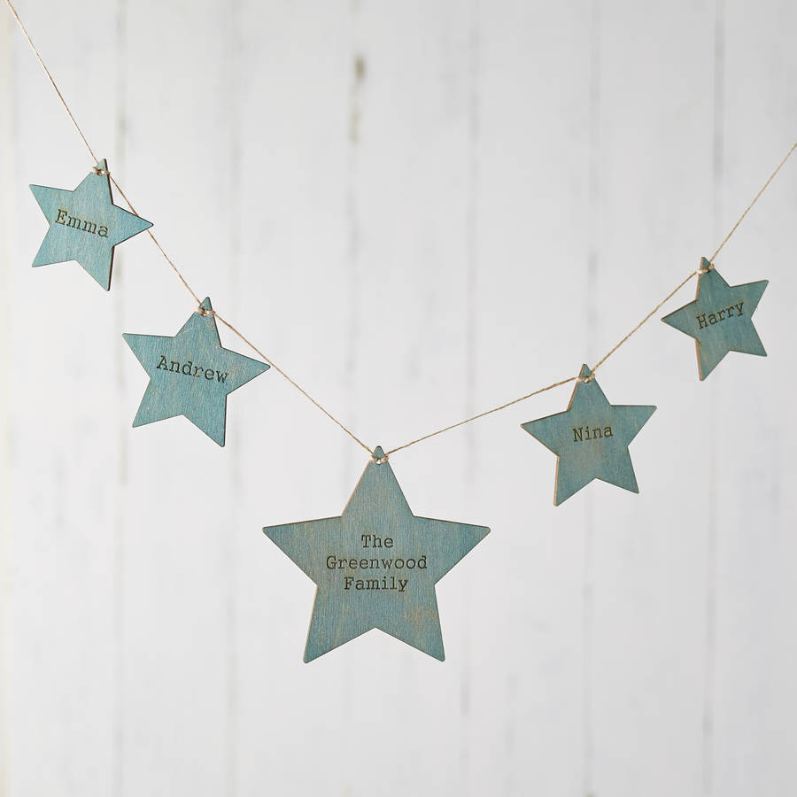 Blue And Gold Wooden Hanging Star Bunting, 1 of 6