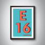 E16 Canning Town London Typography Postcode Print, thumbnail 3 of 10
