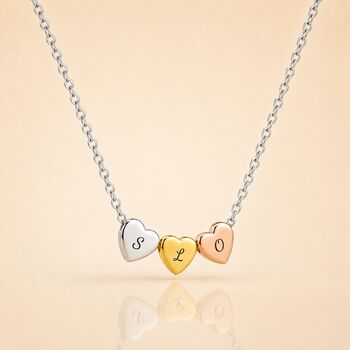 Personalise Multi Hearts Silver Gold Rose Gold Necklace Initials Engraved, 7 of 11